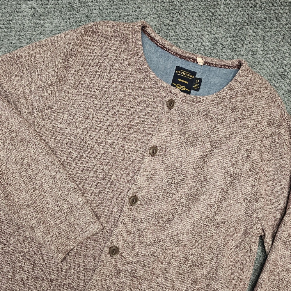 CPO Provisions Mens Cardigan Sweater Burgundy Speckled Knit Button Pockets LG
